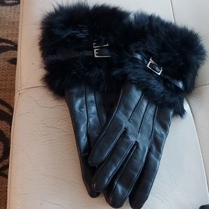 Leather Fur Cuff Gloves